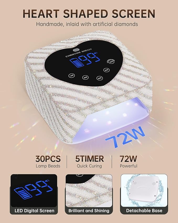UV LED Nail Lamp 72W Rechargeable Sparkly Nail Dryer Gel Polish Light with 5 Timer Setting Professional Quick Dry Curing Lamp with Display Auto Sensor for Salon & Home, Pearl Diamond
