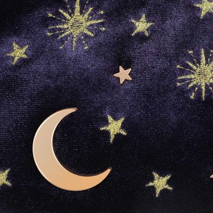 Handy cosmetic makeup bag,square Navy Velvet Embroidered Applique Moon Stars Sun Cosmetic Bag,High capacity Starry Makeup Pouch with Tassels & Pearl Zipper,Beautician Storage Bag Clutch Handbags