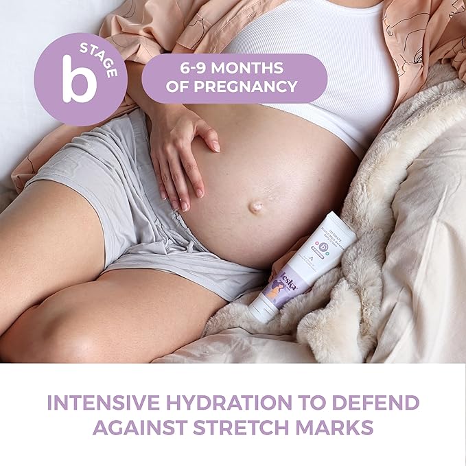 Leska Maternity Stretch Mark Cream | STAGE B: HYDRATE Stretch Mark Defense Belly Cream (Pregnancy Months 6-9) | Part of a Complete 3 Stage Pregnancy Skin Care System | New Mom Gifts (4oz)