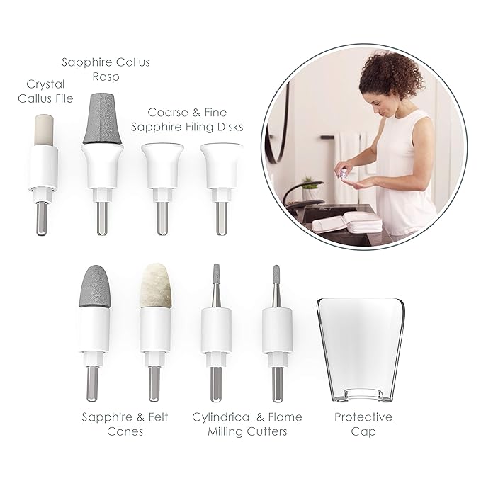 Pure Enrichment PureNails Luxe Rechargeable Manicure Set - Cordless Portable Electric Nail Drill for Acrylic Gel Nails, Manicure Pedicure with 9 Sapphire Filing Attachments and LED Grooming Light