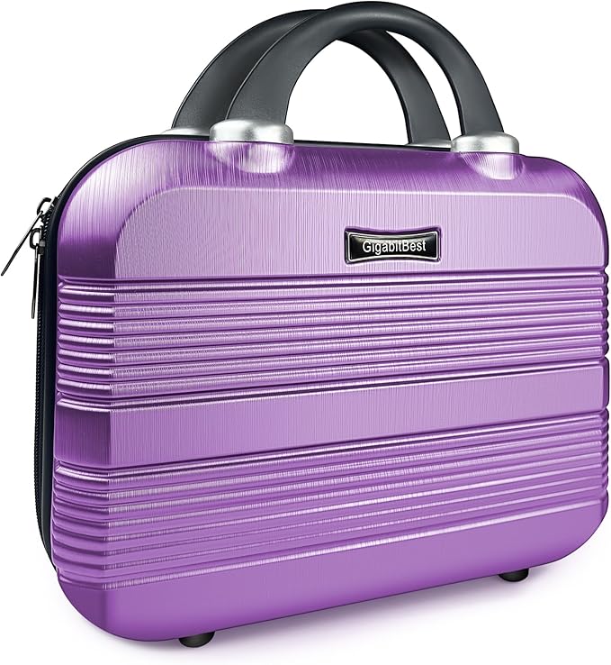 14" Portable Hard Shell Makeup Travel Case - Stylish PC+ABS Cosmetic Organizer for Women - Scratch-Resistant, Elastic Strap, Mini Suitcase - Perfect for Romantic Gifts（Futuristic Purple）