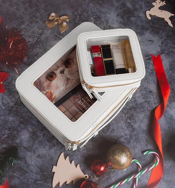 Small Makeup Bags for Purse TSA Approved Toiletry Bag Small Cute Clear Toiletry Bags for Carry-on Traveling Travel Size Car Accessories Essentials Organziation Storage for Women Girls(White, Mini)