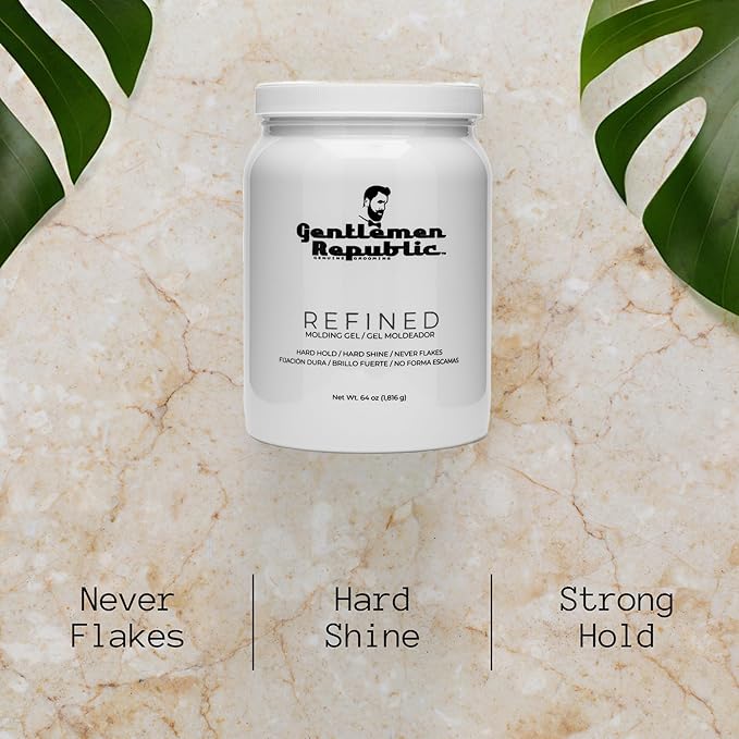 Gentlemen Republic 64oz Refined Hair Gel for Men - Premium Gel For Men Humidity Resistant & Alcohol-Free - All Day Shine and Hold for All Hair Types and Never Flakes - Made in the USA