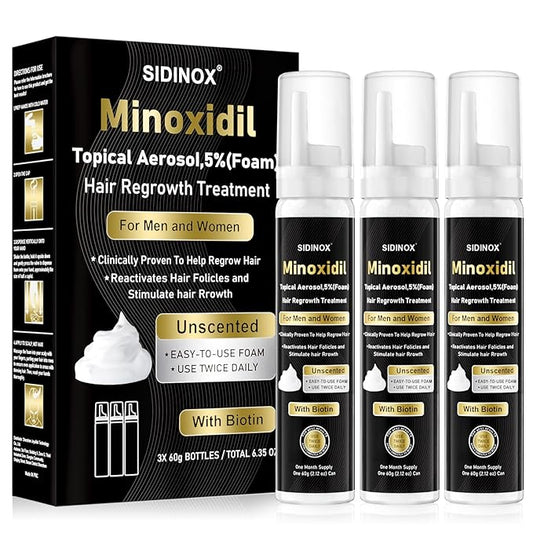 5% Minoxidil Foam for Men & Women - Hair Growth Treatment with Biotin, Non-Greasy Fast Absorbing Foam for Thinning Hair, Regrow Fuller Thicker Hair & Beard, 3 Month Supply (3 x 2.12 oz)