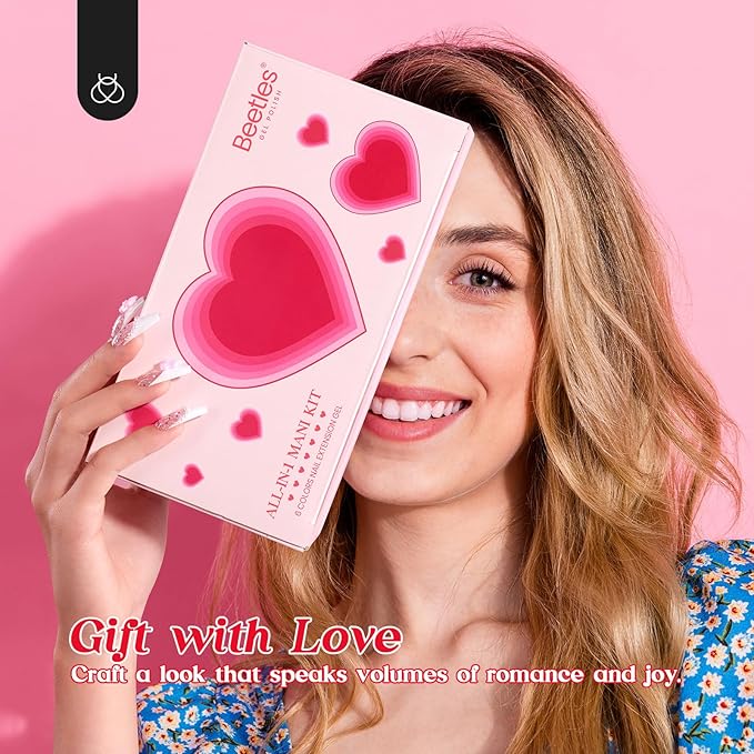 Beetles Poly Nail Extension Gel Kit with U V Light: 6 Colors Builder Gel Set Pink Glitter White with Top Base Coat and Slip Solution Nail Forms Tools Charms for DIY Manicure