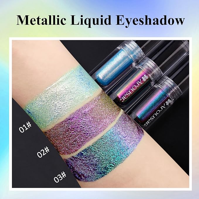Metallic Liquid Eyeshadow, Chameleon Metallic Eyeshadow Multi-Color Shifting, Highly Pigmented and Shimmer Eye Makeup, Long Lasting Cosmetics,03 MYSTIC SEA