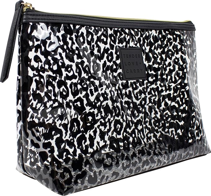 Black and Transparent Leopard Print Holdall - Water-Resistant Travel Bag for Toiletries & Cosmetic Essentials