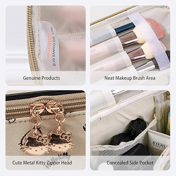 AmBealla Make up Bag Travel Cosmetic Bags Brush Holder Zipper Pouch Case Organizer Cute Organizer Suitable for Purse for Women (Beige 2PCS)