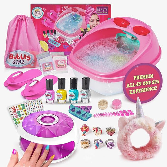Kids Spa Day Kit for Girls - 42+ Piece Set with Waterfall Foot Spa - Perfect Spa Kit for Girls Ages 5+, Fun Pedicure and Party Supplies, Ideal for Girls Ages 6 7 8 9 10-12