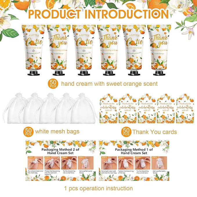 50 Pack Bulk Hand Cream Sets, Appreciation Gifts, Bridal Shower Favors, Wedding Shower Favors and Baby Shower Favors for Guests, Wedding Welcome Bag Stuffers for Guests, Thank You Gifts (Orange)