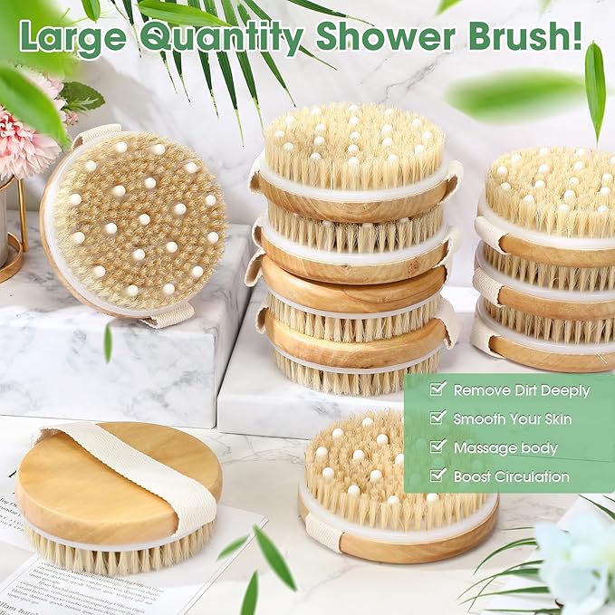 Gejoy 10 Pcs Dry Brushing Body Brush Exfoliating Brush with Massage Nodule Dry Skin Body Brush Scrubber for Shower Bath Back Circulation Improvement Dead Skin Remove Beauty Exfoliator (Round)