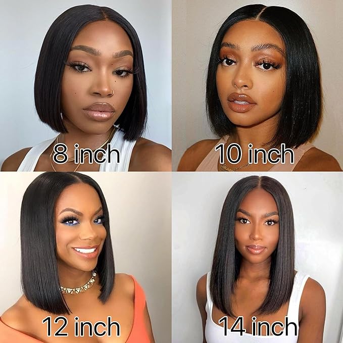 14 Inch Bob Wig Human Hair 13x4 HD Transparent Lace Front Wigs Human Hair Pre Plucked with Baby Hair Glueless Wigs Human Hair 180% Density Straight Frontal Lace Wigs for Women Natural Color