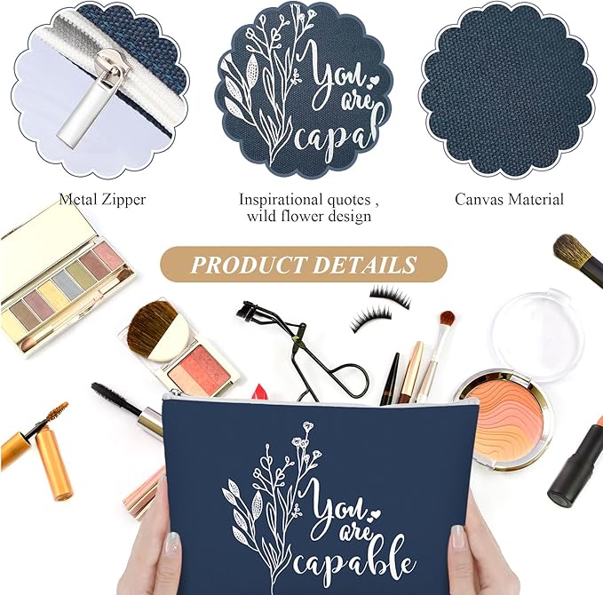 Coume 20 Pcs Inspirational Rainbow Canvas Makeup Bags Bulk Appreciation Quotes Cosmetic Bags Zipper Personalized Encouragement Travel Pouch Toiletry Bag for Women Teacher Nurse Friend(Aesthetic)