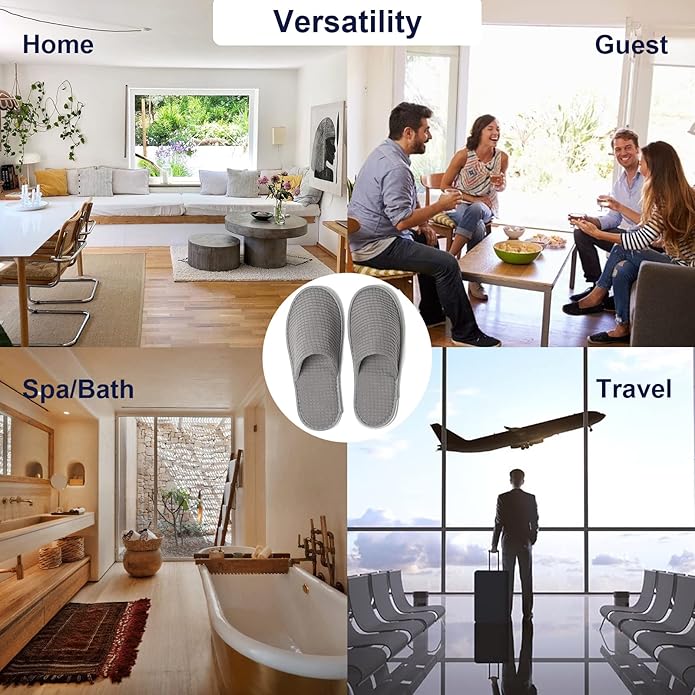 SPA Guest Slippers, 6/12 Pairs Reusable Washable Unisex Spa Slippers for Hotel Bedroom Wedding Party Travel