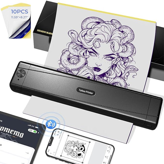 2025 New Version Tattoo Stencil Printer with 10pcs Transfer Paper, Wireless Thermal Tattoo Transfer Printer, Bluetooth Portable Tattoo Machine for Beginners Compatible with Smartphone & Pad