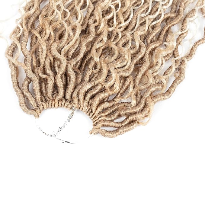 Aipin New Goddess Locs Crochet Hair 14 Inch Boho River Locs Hippie Locs Wavy Crochet With Curly Hair In Middle And Ends Braids Hair Extensions(8 Packs,14 inch,T27/613)