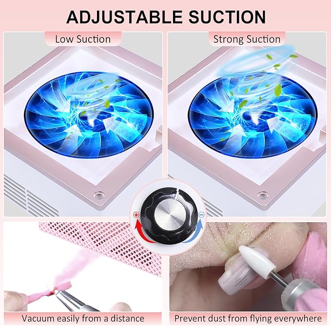 80W Nail Dust Collector LEDSUUEI: Super Powerful Dust Collector Nail Tech with Reusable Filter Adjustable Nail Vacuum Dust Collector Electric Dust Suction Machine for Acrylic Gel Nail Polishing