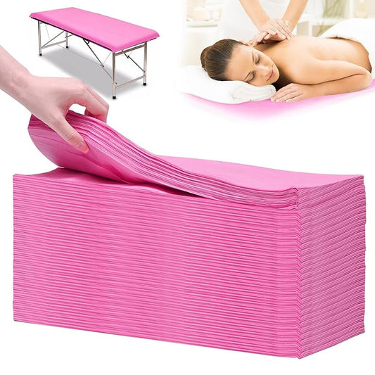 100 Pcs 31.5" x 71" Disposable Bed Sheets Waterproof Massage Table Sheets Non Woven Fabric SPA Bed Cover (Pink)