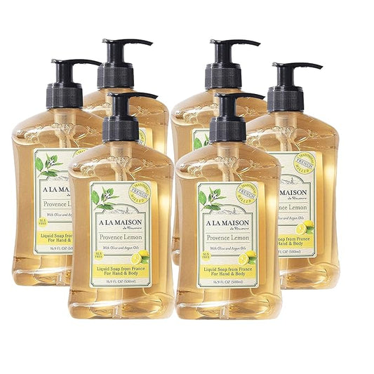 A LA MAISON French Liquid Hand Soap, Provence Lemon - Natural Hand Wash Made with Essential Oils - Biodegradable, Plant-Based, Vegan, Cruelty-Free, Alcohol & Paraben Free (16.9 oz, 6 Pack)
