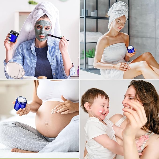 Norme 96 Pcs 4 oz Glass Jars with Lids Leakproof Round Airtight Empty Cosmetic Jars with Inner Liners Lid for Storing Lotions Powder Ointments Candle Making(Black, Blue)