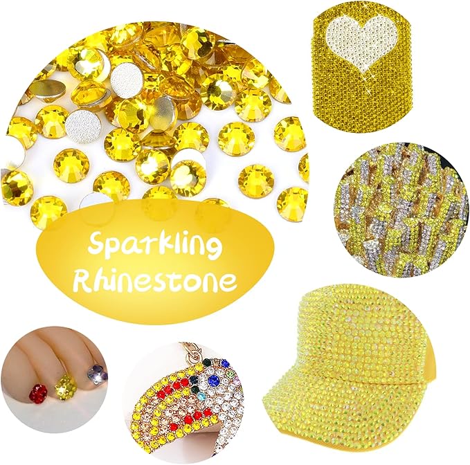 10000PCS Lemon Yellow Rhinestones Bulk, Flat Back Crystal Glass Stone Round Gems,SS10, 2.7-2.9mm