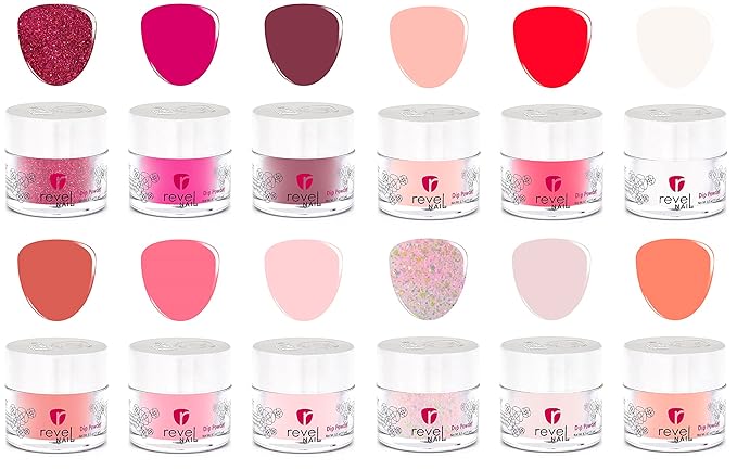 Revel Nail Dip Powder - Pink for Nails, Chip Resistant With Vitamin E and Calcium, DIY Manicure, 12-Pack Light Pink & Red Set