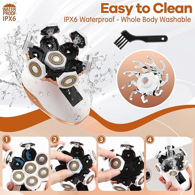 Electric Razor for Women, 7D Facial Hair Removal, 5-in-1 Wet/Dry Bikini Trimmer, Electric Shaver for Women, Rechargeable Face Shaver for Arms Legs Armpit Pubic Area, Painless Womens Grooming Kit