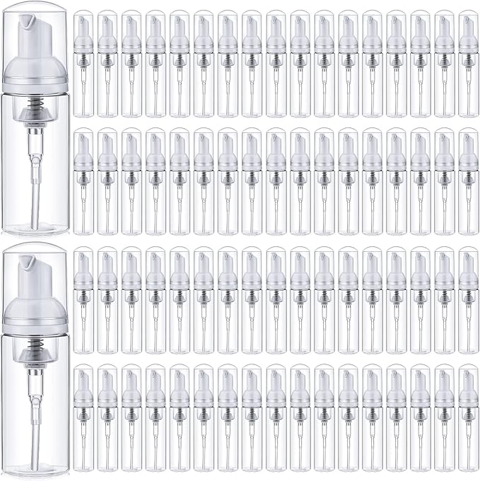 70 Pcs 2 oz Plastic Foam Soap Dispensers Refillable Lash Shampoo Bottles with Pump Mini Eyelash Cleaning Foam Bottle Dispenser for Refillable Travel Cosmetics (Transparent)