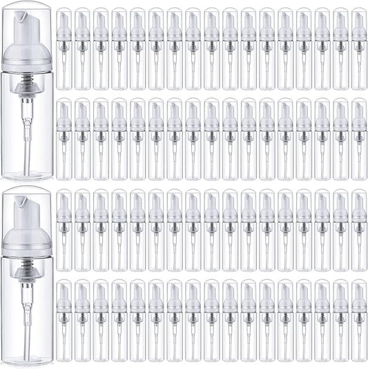 70 Pcs 2 oz Plastic Foam Soap Dispensers Refillable Lash Shampoo Bottles with Pump Mini Eyelash Cleaning Foam Bottle Dispenser for Refillable Travel Cosmetics (Transparent)