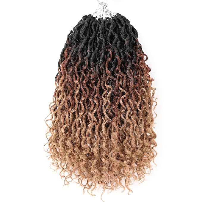 Aipin Goddess Locs Crochet Hair 14 Inch Boho River LocsHippie Locs Wavy Crochet With Curly Hair In Middle And Ends Braids Hair Extensions (7Packs,14 inch, 3T1B/30/27)
