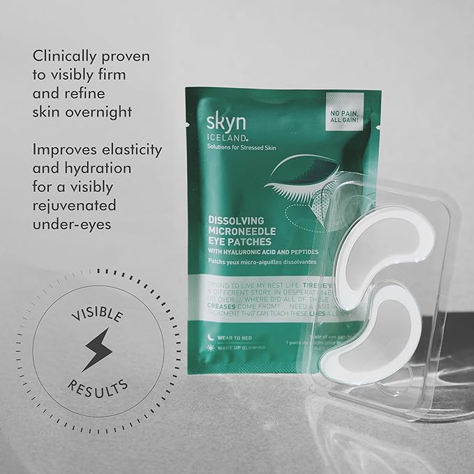 skyn ICELAND Dissolving Microneedle Under Eye Patches With 39% Hyaluronic Acid & Peptides. No-Slip Eye Mask to Firm And Reduce Wrinkles & Fine Lines, 8 Pairs