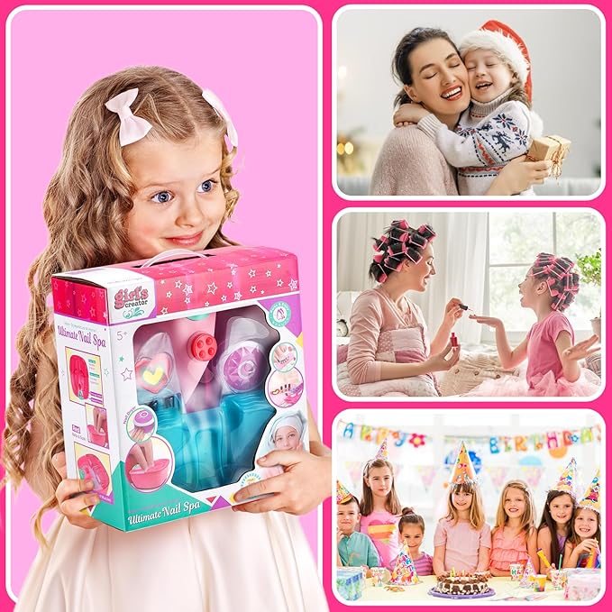 Kids Spa Day Kit for Girls,Girls Foot Spa with Nail Dryer & Bath Bombs,Kids Foot Spa with Music Foot Soak Tub & Nail Polish Set for Girls,Girls Toys Gifts for 6-12,Christmas Birthday Gifts