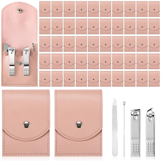 Geosar 50 Set Travel Manicure Kit Nail Clippers Pedicure Professional Nail Care Tools Stainless Steel Grooming Set with Portable Travel Case Gifts for Mother Father(Pink)