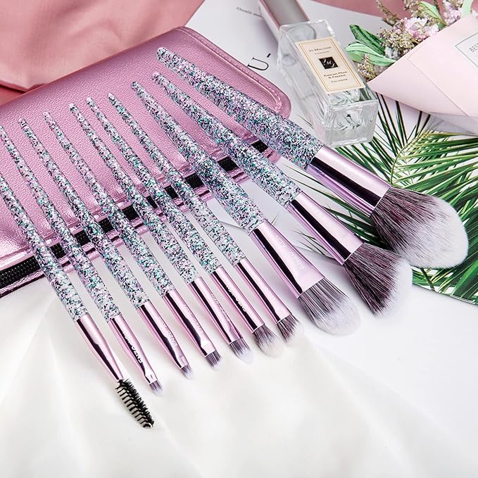 Glitter Makeup Brushes Set Professional, Vegan Makeup Brush Set with Case, Cosmetic Brushes Makeup Set, Make up Brushes Vegan, Purple Make up Brushes Set Professional, Makeup Brush Set Vegan.