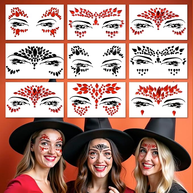 Face Gems Adhesive Glitter Jewel Tattoo Sticker Festival Gems Rave Party Body Make Up (9 PCS Z9ZAKRED-A)