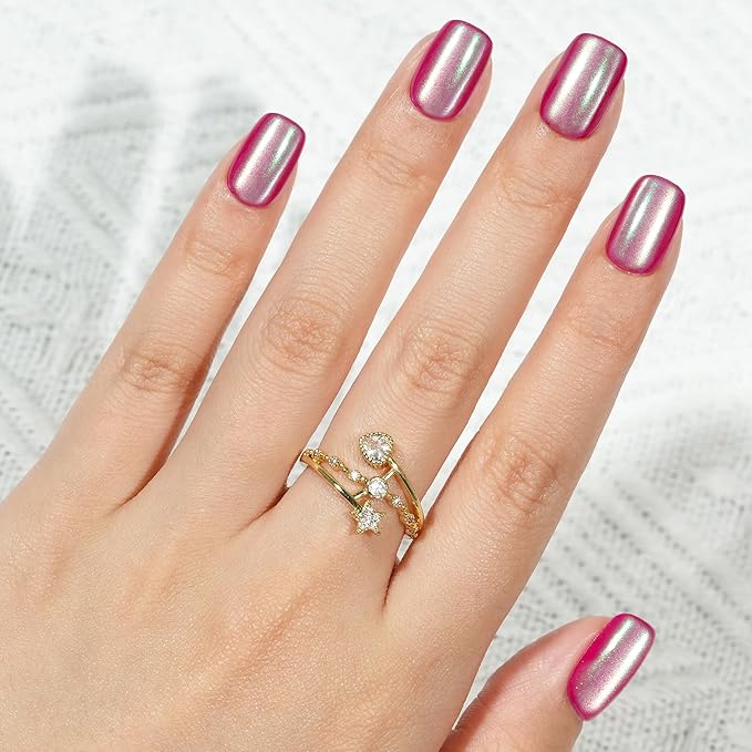 Press on Nails Pink Chrome- Jofay Fashion Press on Nails Short Square, Stick On Nails in 16 Sizes -160PCS Soft Gel Fake Nails Kit for Valentines Day Gift