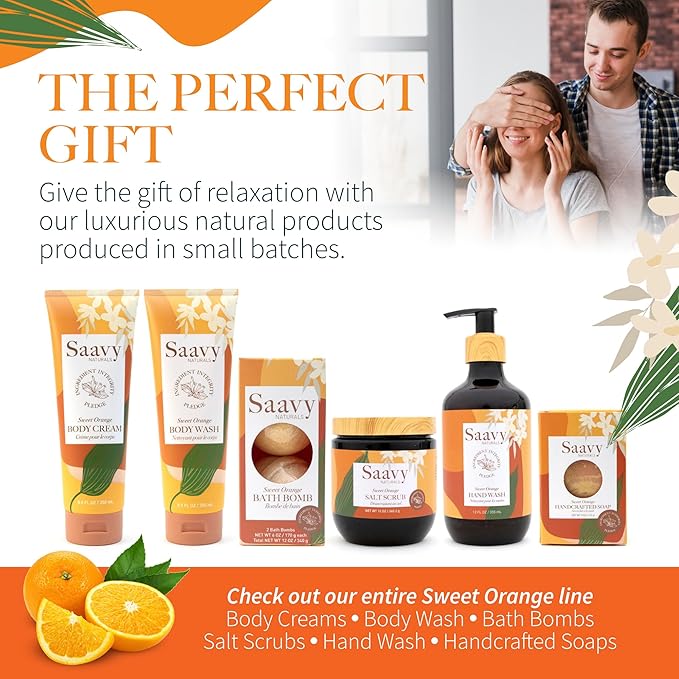 Savvy Naturals Sweet Orange Scrub Pack - Invigorating Orange Scented Salt Scrub Body Exfoliator, Vegan Body Care Gift Set