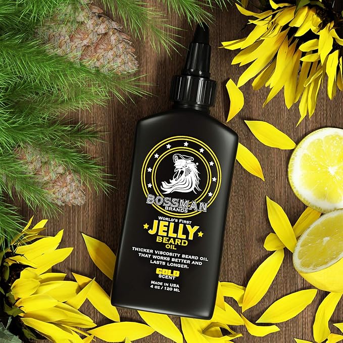 Bossman Jelly Beard Oil for Men (4 oz, Gold Scent) – Softens, Moisturizes & Conditions with Natural Ingredients