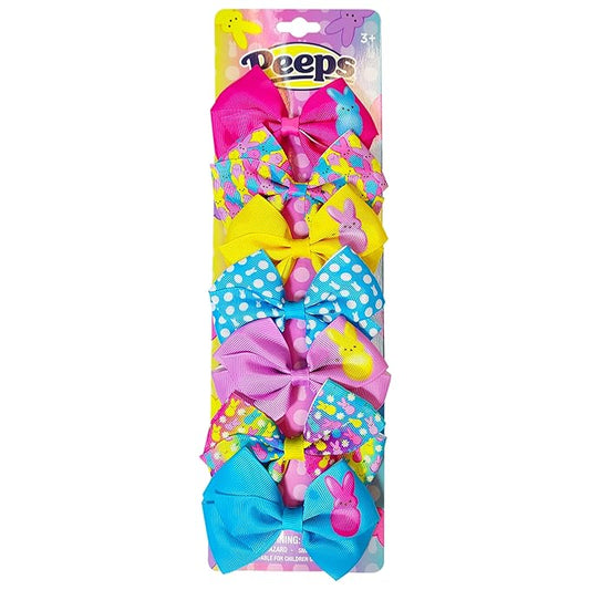 PEEPS Hair Bows Bundle - 7 Pcs 4 Inch Alligator Clips with Different Prints, Easter Bunny Themed for Girls, Toddlers 3+