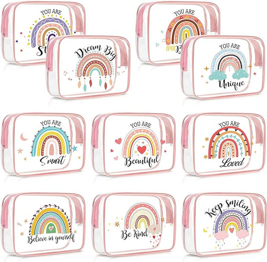 Kacctyen 10 Pcs Rainbow Clear Makeup Bag Women Gifts Inspirational Quotes Waterproof PVC Cosmetic Bags Portable Multifunction Pouch for Graduation Friend Sister Nurse Gift Travel Vacation Organization