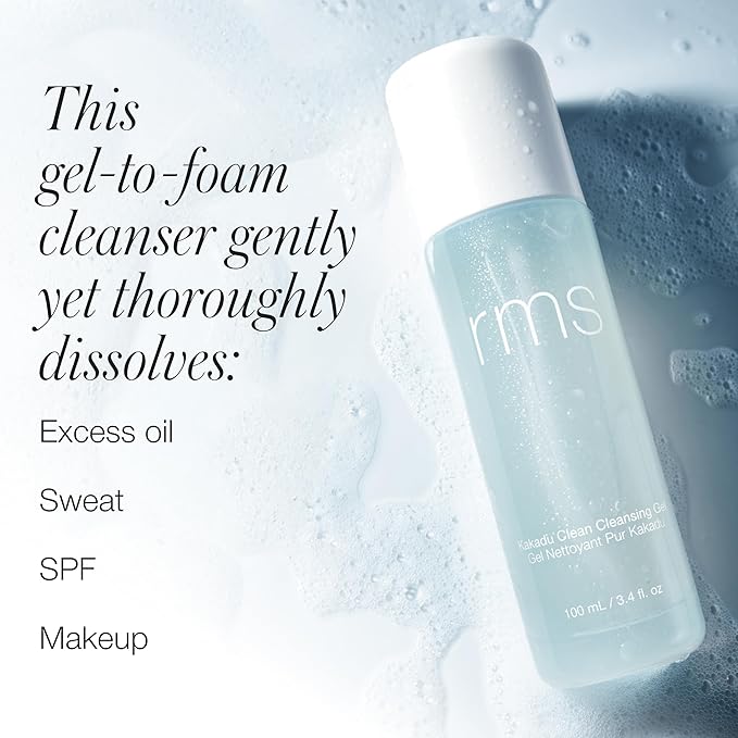RMS Beauty Kakadu Clean Cleansing Gel - Silicone-Free Gel to Foam Gentle Facial Cleanser, SPF & Makeup Remover Hydrating Face Wash with Natural Vitamin C & Glycerin to Support the Skin Barrier