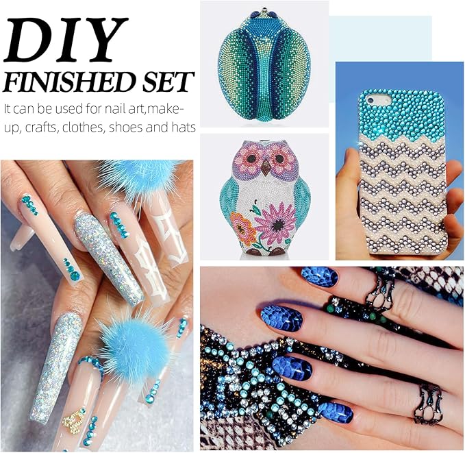 Aquamarine Flatback Rhinestones, Glass Rhinestones for Nail Art and Craft, Glue Fix, Loose Crystal Gemstones(Aquamarine, SS6, 2880pcs, 1.9-2.0mm)