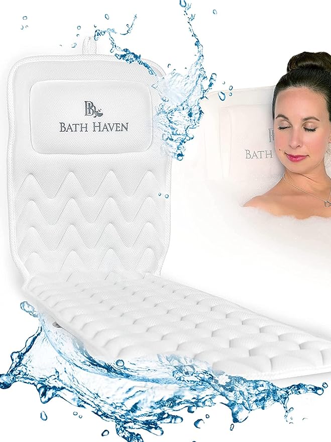 Bath Haven Bath Pillow for Bathtub - Full Body Mat & Cushion Headrest for Women and Men, Luxury Pillows for Neck and Back in Shower Tub or Jacuzzi - Powerful Suction Cups - Spa Accessories (Classic)