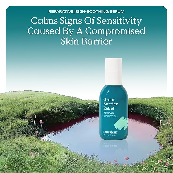 KraveBeauty Jumbo Great Barrier Relief, Soothing Skin Barrier Repair Serum, Contains Tamanu Oil to Soothe and Calm Redness, For All Skin Types, Vegan & Cruelty Free, 3.38 fl oz