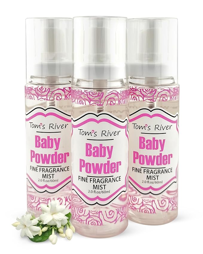 Tom's River Fine Fragrance Body & Hair Mist | Baby Powder Scented (Pack of 3) | For Daily Use | Travel-Friendly | 2 fl oz/ 60ml per Bottle