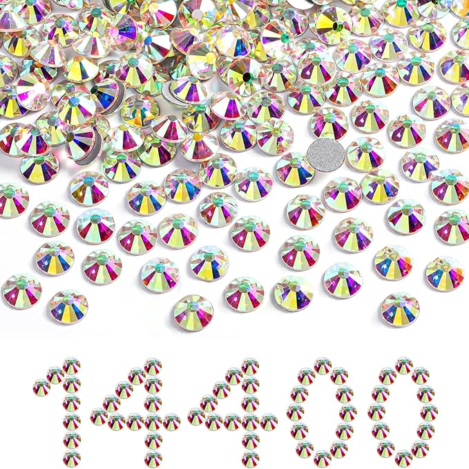 Beadsland Flatback Rhinestones Bulk,14400pcs AB Crystal Rhinestones for Nails Crafts Clothes DIY Decoration, Crystal AB, SS6, 1.9-2.1mm