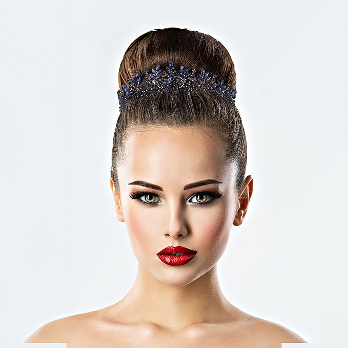 LIMELIA Women's Tiara for Henna Wedding Party|Glitter Hair Accessories for Bridal Birthday Pageant Prom Halloween Costume Christmas Party, Princess Crown|Crystal Stone-Navy Blue