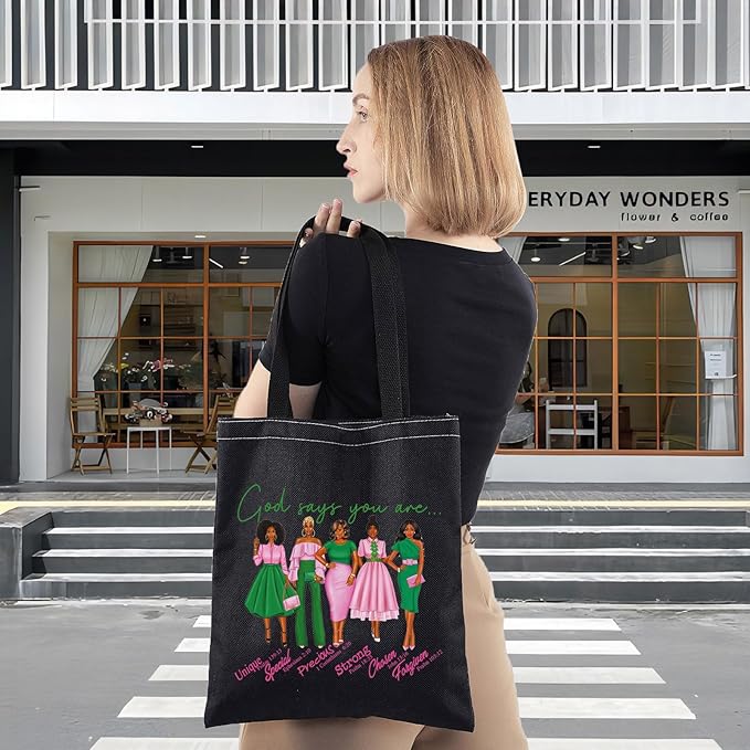 WZMPA Sorority Sisters Cosmetic Makeup Bag Pink and Green Gift God Says You Are Sorority Makeup Zipper Pouch Bag Greek Sorority Paraphernalia (God Says AK T-BL)