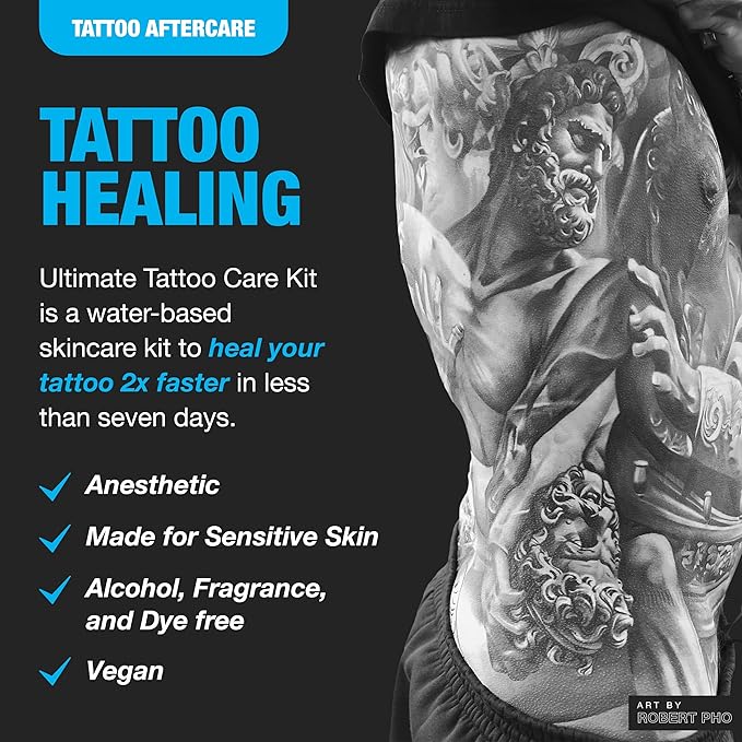 H2Ocean Ultimate Tattoo Care Kit for a Faster Heal - Tattoo Skincare Regimen - 1.7 oz Blue Green Foam Soap, 2.5 oz Ocean Care Skin Moisturizing Cream & 2 oz Ocean Foam Skin Moisturizing Soap