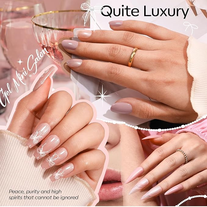 modelones Gel Nail Polish Kit with U V Light, 4 Colors Gel Mini Salon, Base&Top Coat and Stickers, Milky White Nude Pink Glitter Fall Manicure Set, DIY Home Nail Art Decoration Kit, Gift for Women